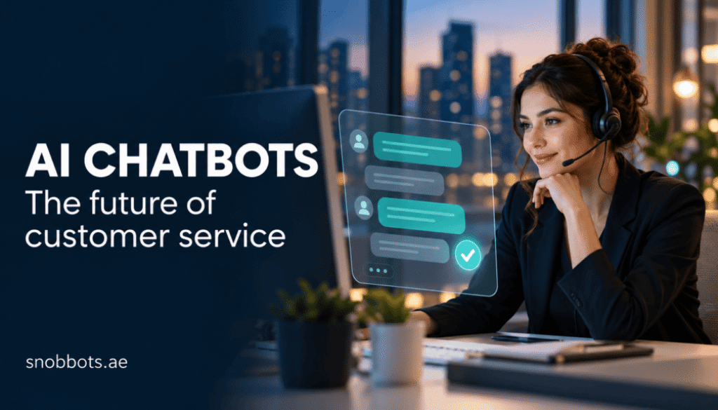 Customer service adviser working alongside a digital chat interface, illustrating AI chatbots for customer service.