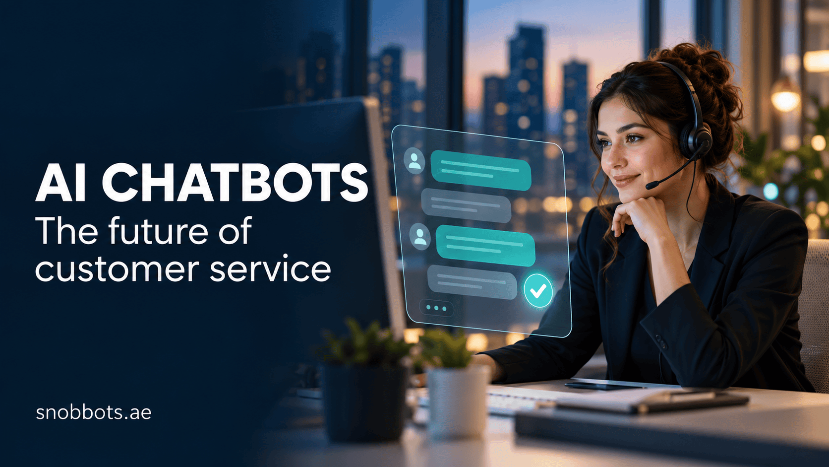 Customer service adviser working alongside a digital chat interface, illustrating AI chatbots for customer service.